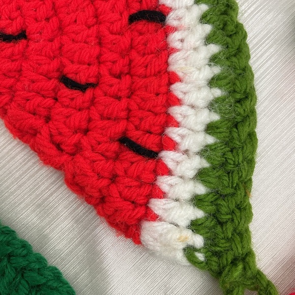 Vintage set 3 handmade knit watermelon hotpads - Picture 4 of 6